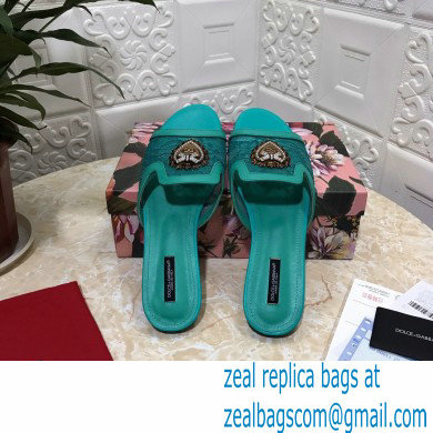 Dolce  &  Gabbana Lace Sliders Green with Devotion Heart 2021